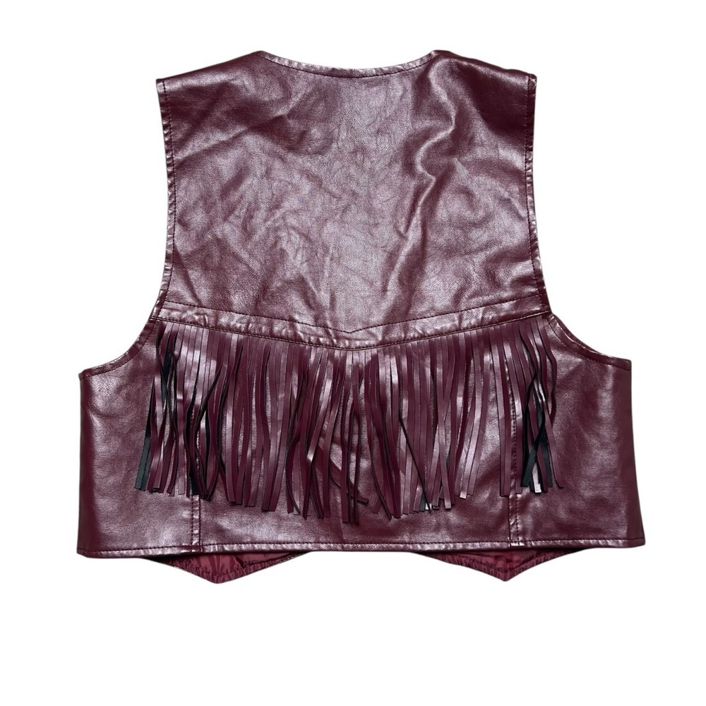 Cider Faux Leather Fringe Vest Maroon Western Women’s Size Medium - Picture 2 of 5